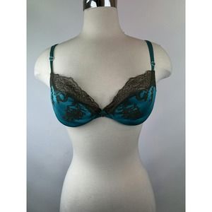 Carine Gilson Teal Green Silk Lace Bralette Size‎ Large